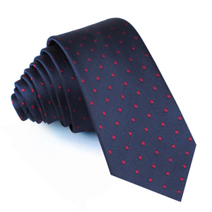 Burgundy Mini Dots on Navy Blue Skinny Tie