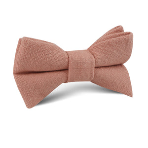 Burnt Coral Sunset Pink Chenille Linen Kids Bow Tie