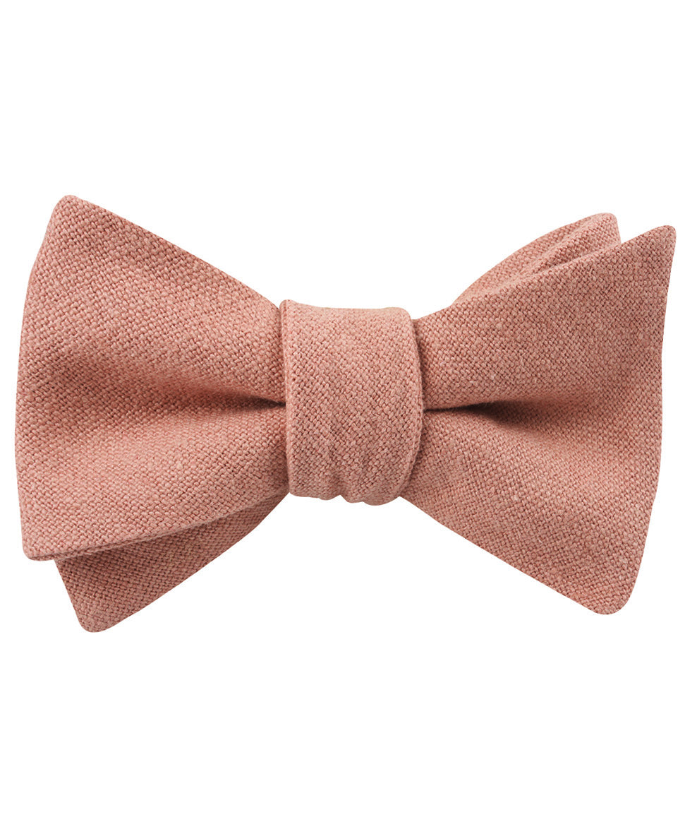 Burnt Coral Sunset Pink Chenille Linen Self Tied Bow Tie