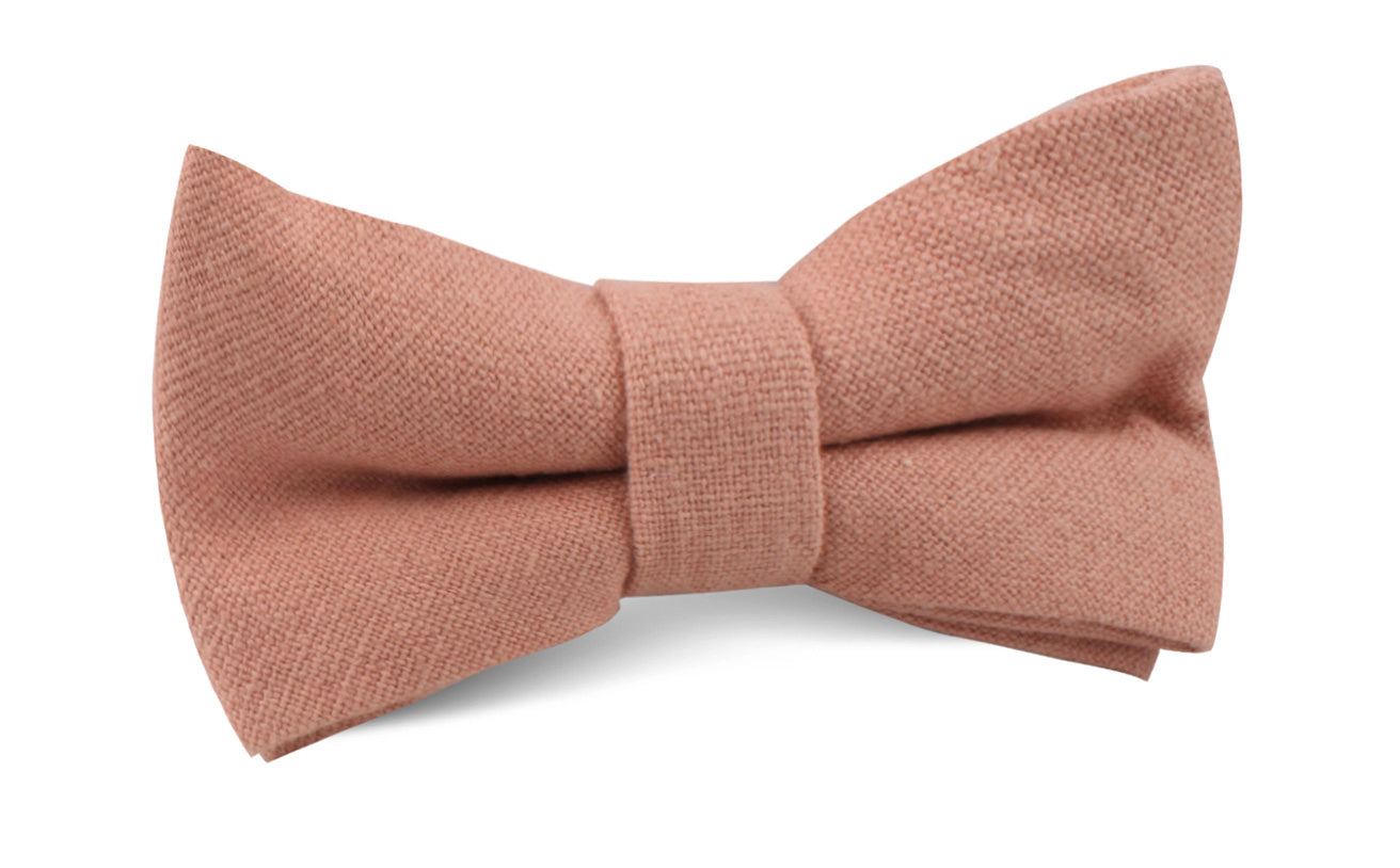 Burnt Coral Sunset Pink Chenille Linen Bow Tie