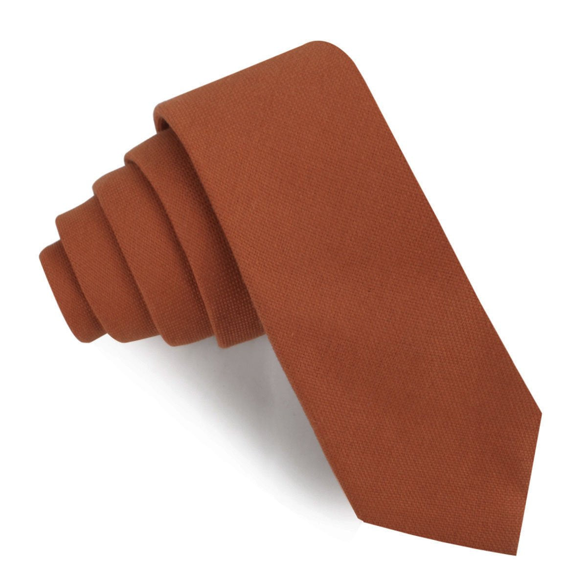 Burnt Terracotta Orange Linen Skinny Tie