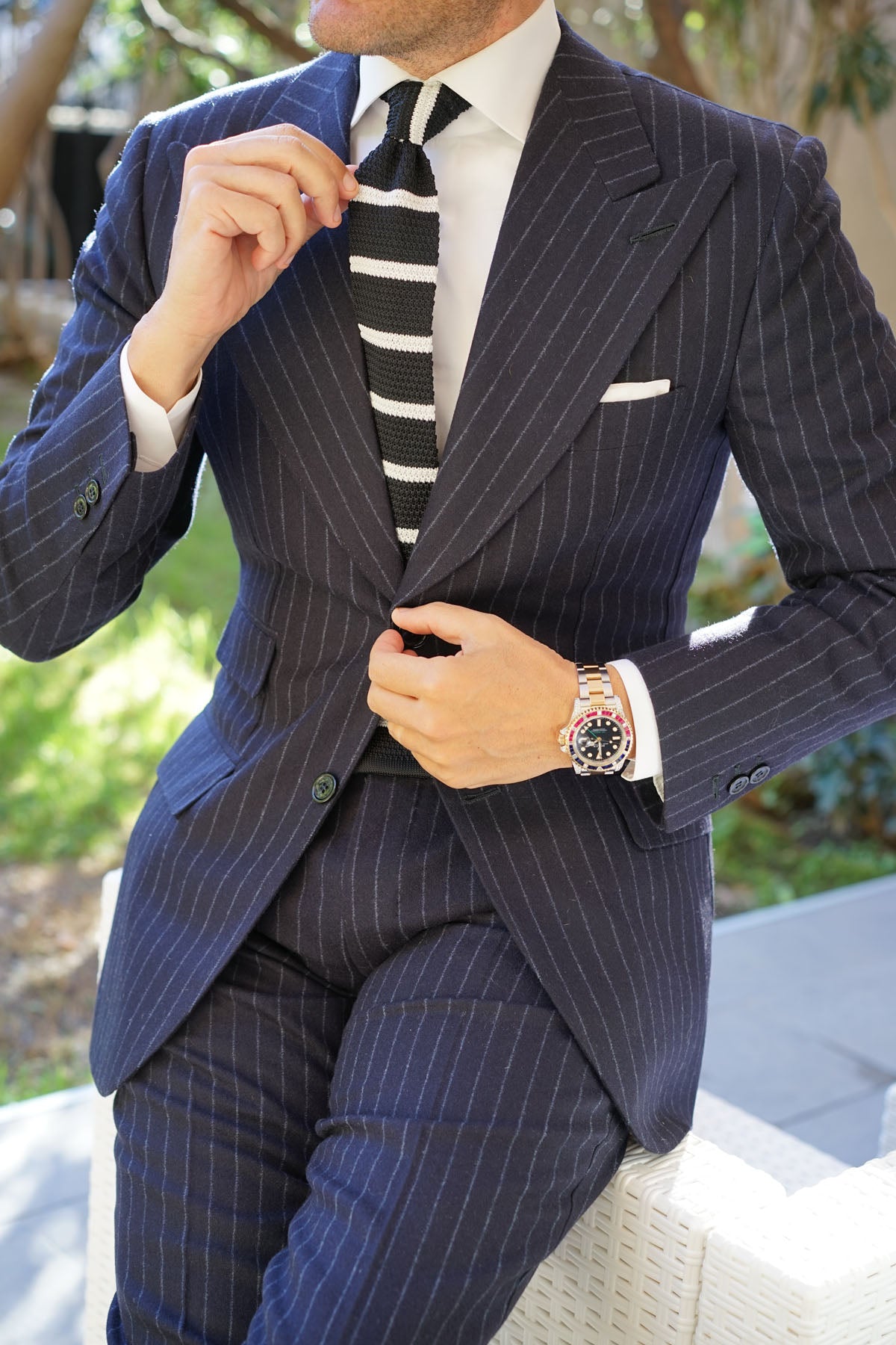 Retreez Black And White Stripe Woven Men’s Tie – 100% Polyester Classic Necktie For Formal & Casual Wear