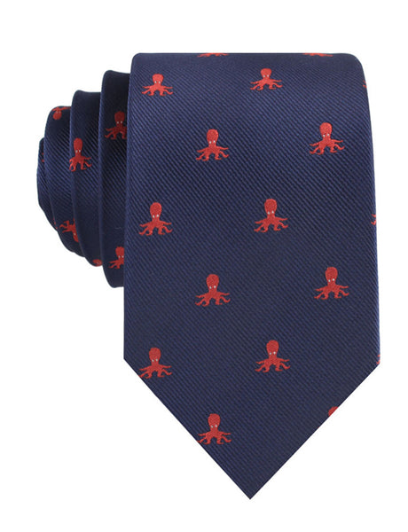 Caribbean Coral Octopus Tie | Nautical Animal Ties | Men's Neckties Au - Caribbean Coral Octopus Tie Navy Blue