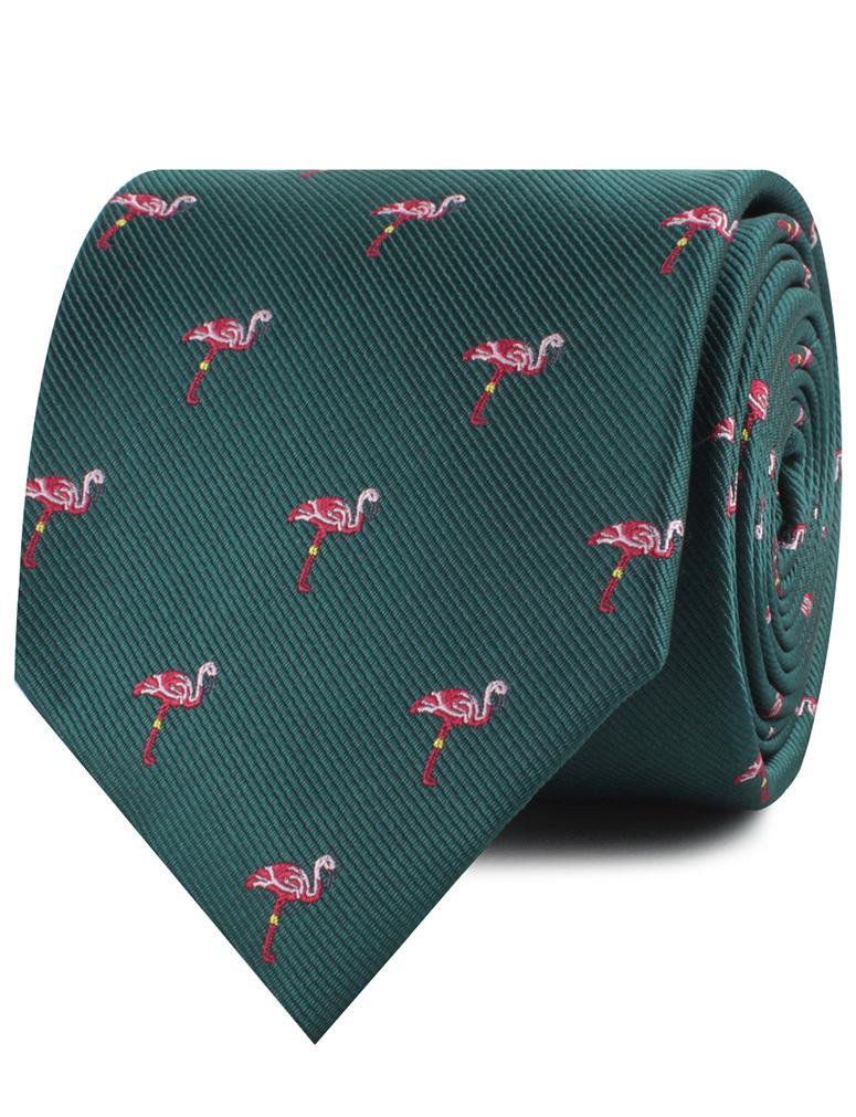 Caribbean Royal Green Flamingo Neckties