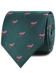 Caribbean Royal Green Flamingo Neckties