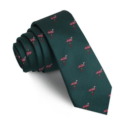 Caribbean Royal Green Flamingo Skinny Tie