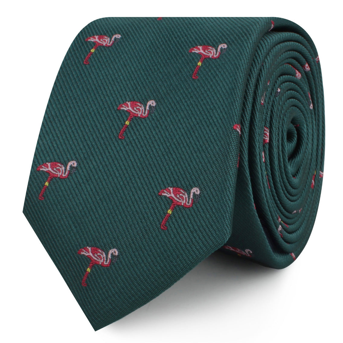 Caribbean Royal Green Flamingo Skinny Ties