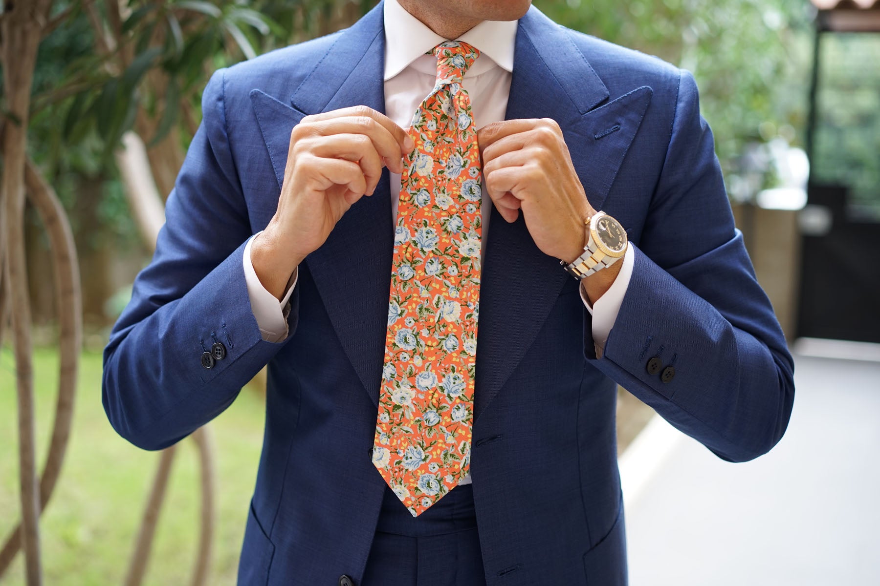 Cayman Island Floral Necktie | Orange Flower Tie | Men'S Designer Ties |  Otaa
