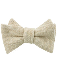Champagne Basket Weave Linen Self Bow Tie Folded Up