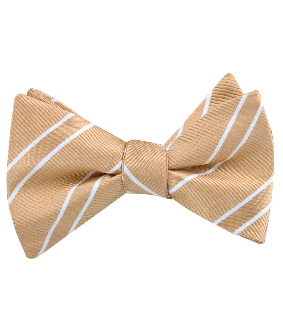 Champagne Gold Double Stripe Self Tied Bow Tie