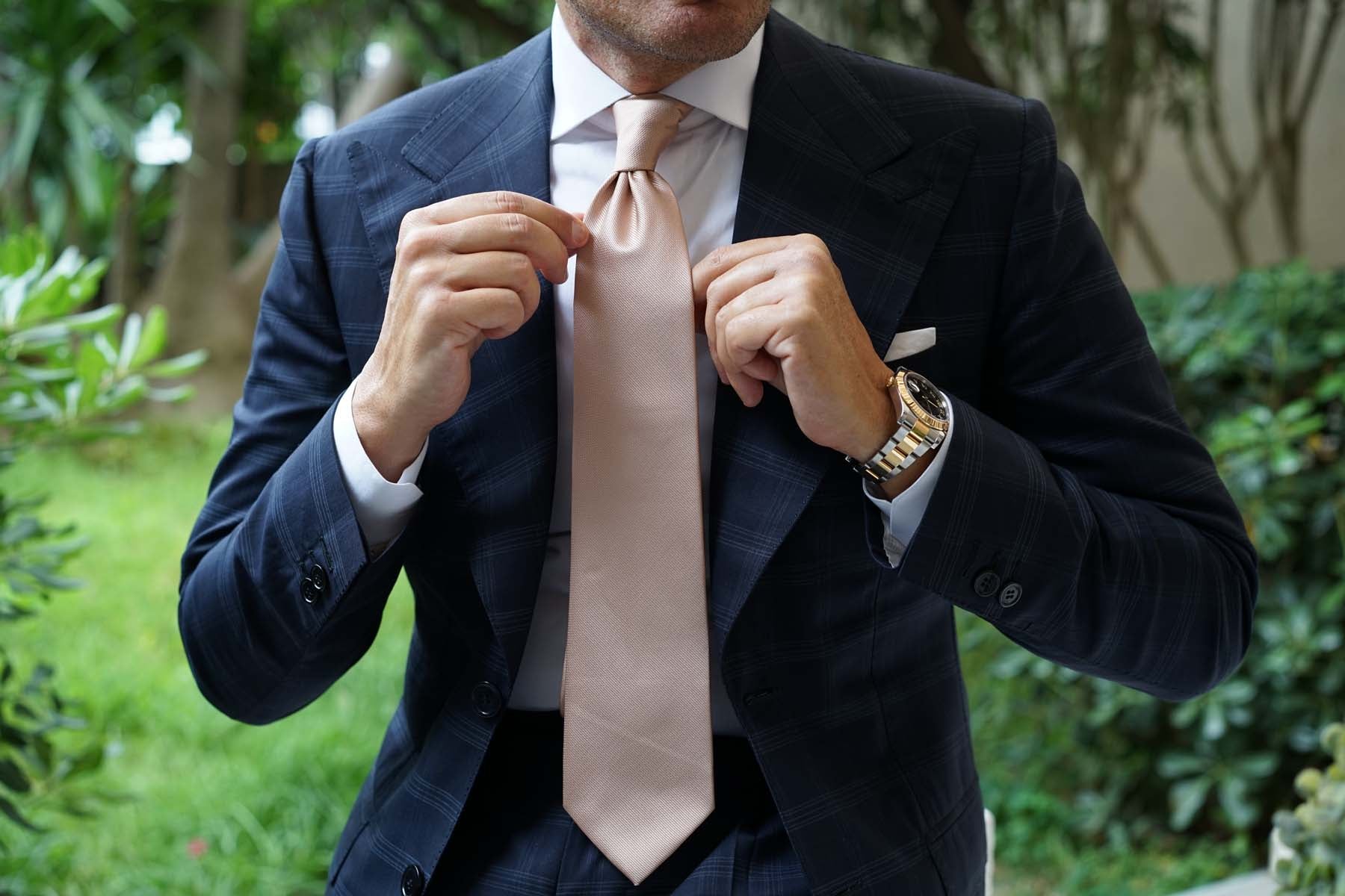 Champagne Gold Metallic Weave Necktie | Brown Mens Ties | OTAA