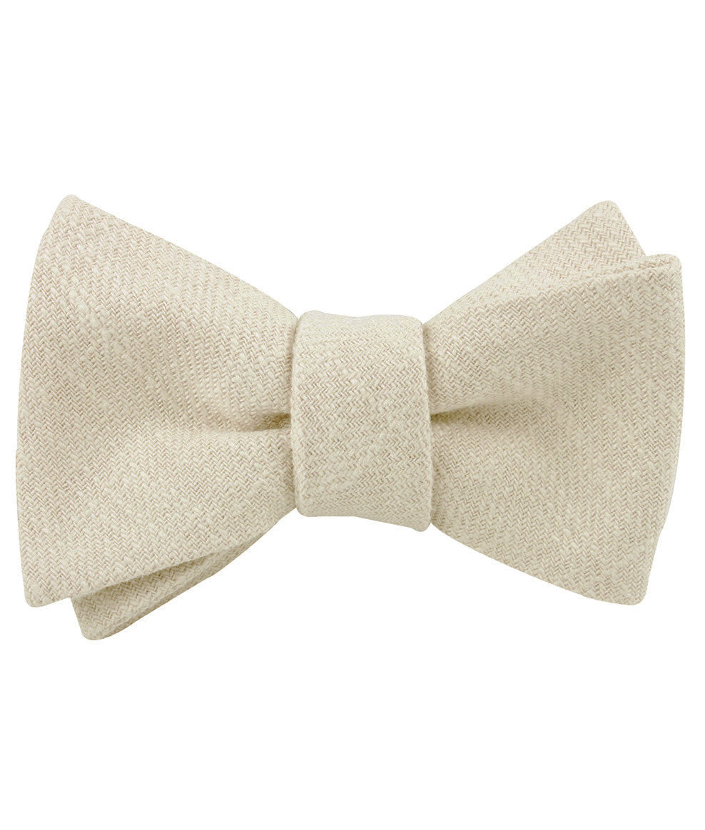 Champagne Ivory Linen Self Tied Bow Tie