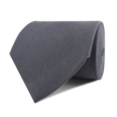 Charcoal Grey Slub Linen Necktie Front Roll