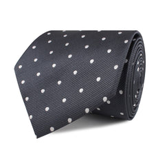 Charcoal Grey with White Polka Dots Necktie Front Roll
