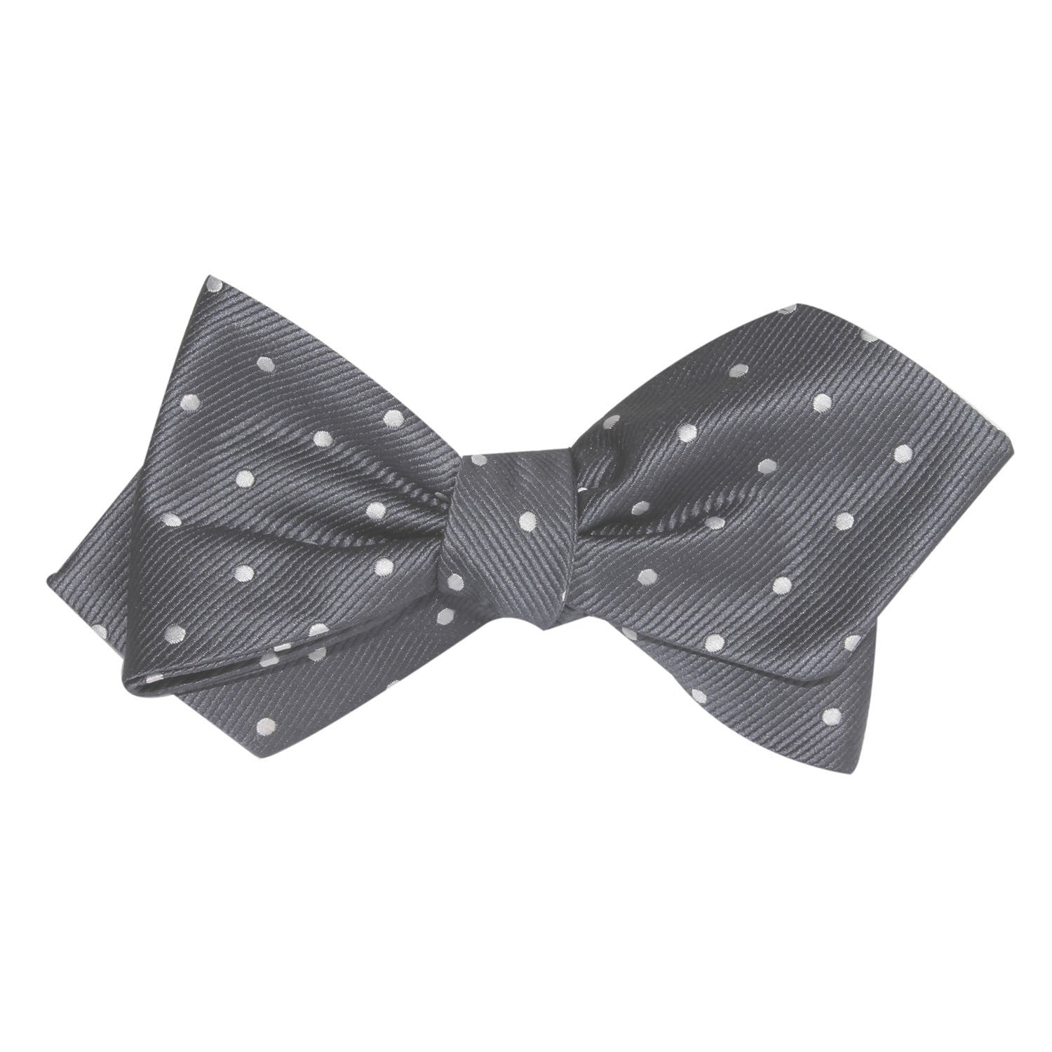 Charcoal Grey with White Polka Dots Self Tie Diamond Tip Bow Tie 1