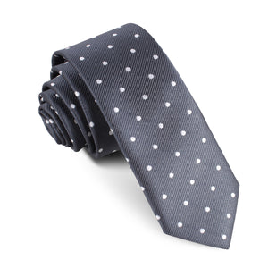 Charcoal Grey with White Polka Dots Skinny Tie