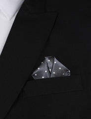 Charcoal Grey with White Polka Dots Winged Puff Pocket Square Fold