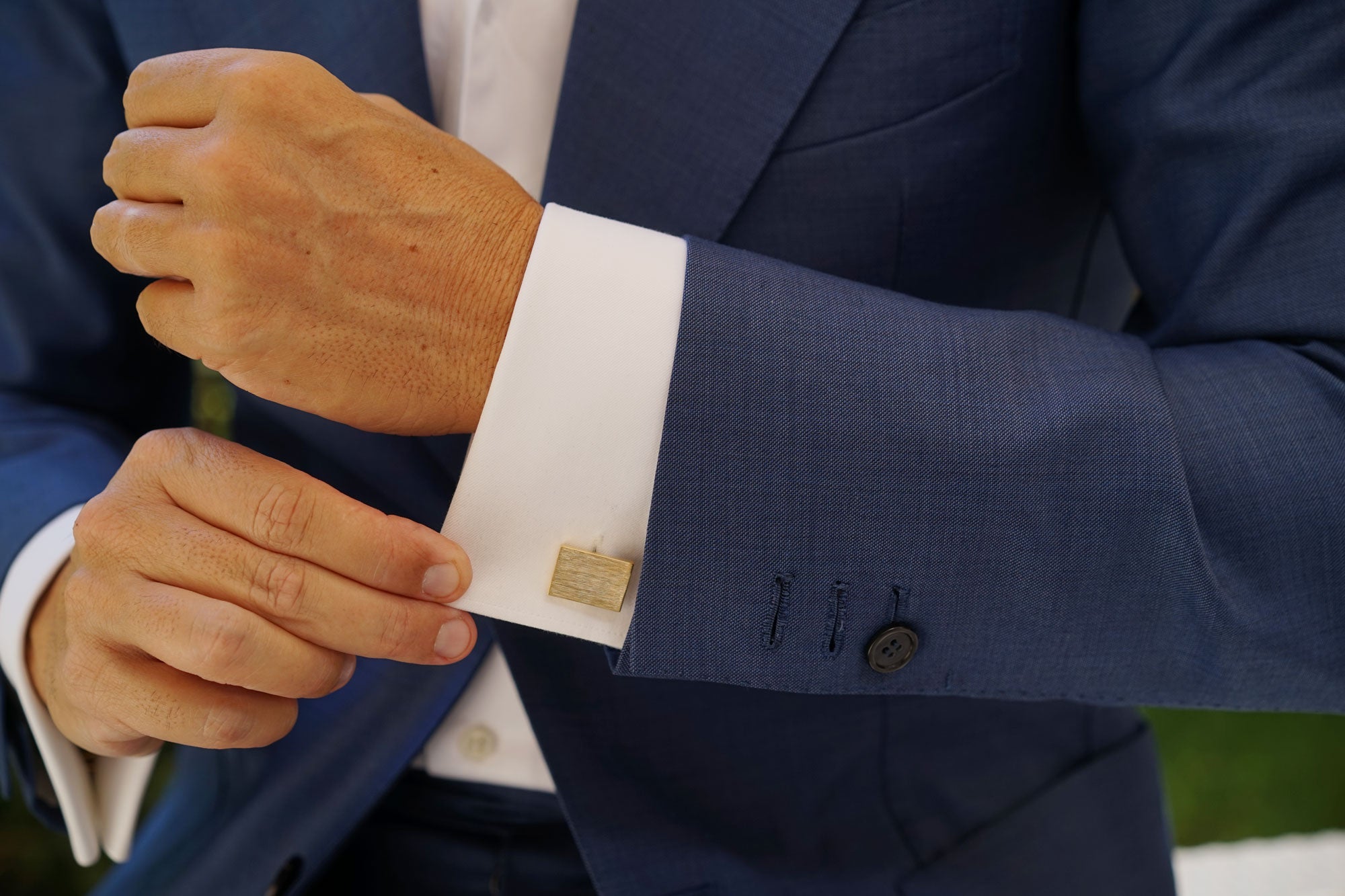 Classic Gold Rectangle Cufflinks | Men Elegant Brushed Cuff Links | OTAA