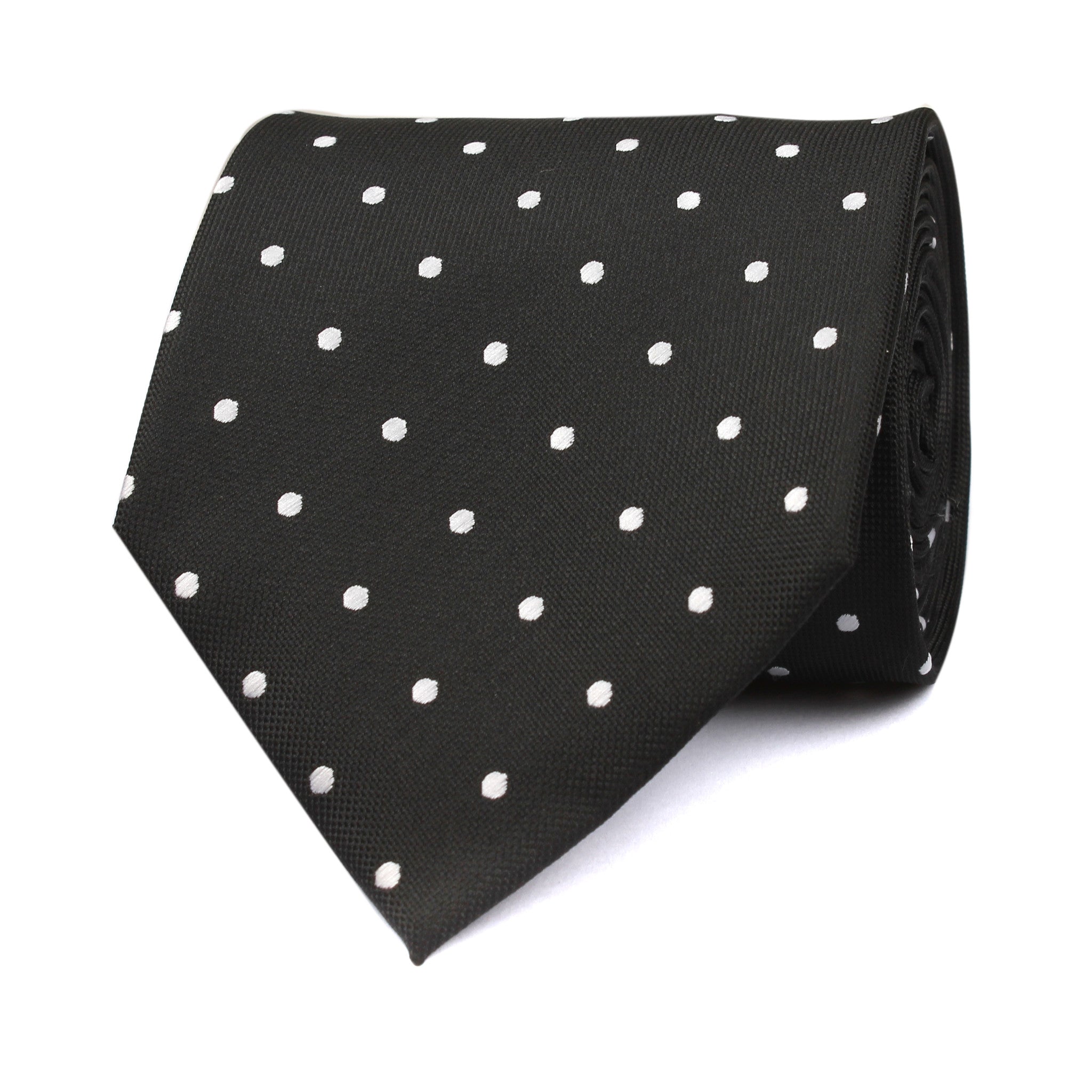 Coal Black with White Polka Dots Necktie Front View