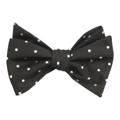 Coal Black with White Polka Dots Self Tie Bow Tie Self tied knot by OTAA