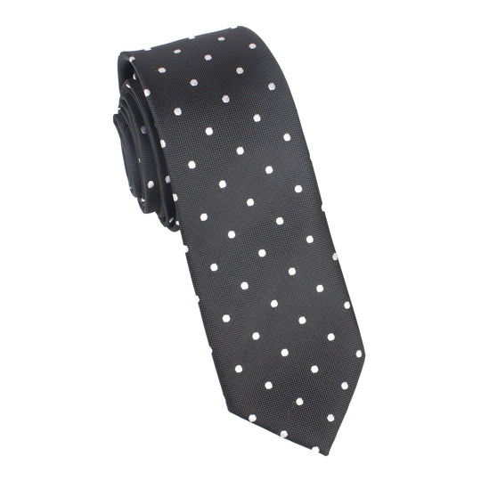 Coal Black with White Polka Dots Skinny Tie