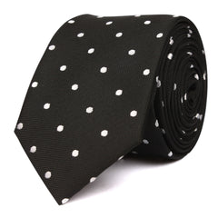 Coal Black with White Polka Dots Skinny Tie OTAA roll
