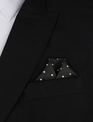 Coal Black with White Polka Dots Winged Puff Pocket Square Fold