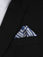 Cobalt Blue with White Stripes Winged Puff Pocket Square Fold