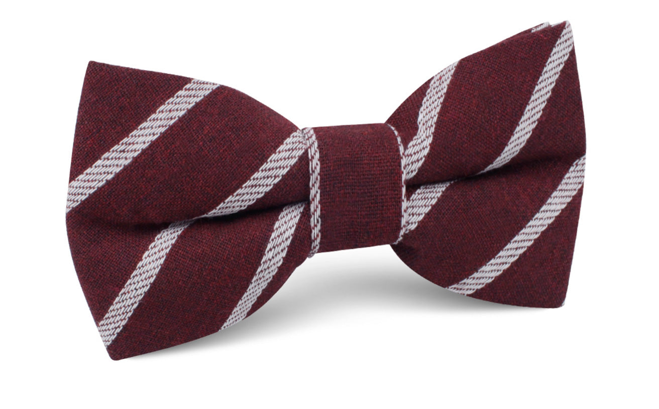 Columbus Burnt Burgundy Stripe Linen Bow Tie