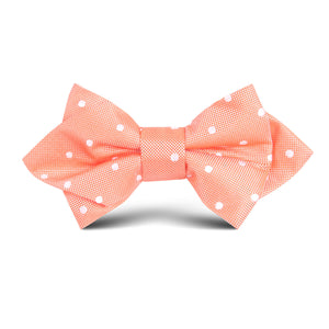 Coral Orange with White Polka Dots Kids Diamond Bow Tie