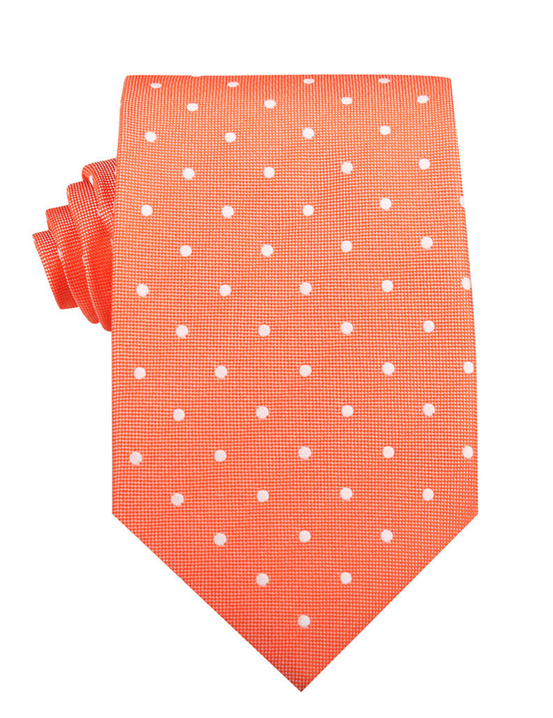 Coral Orange with White Polka Dots Necktie