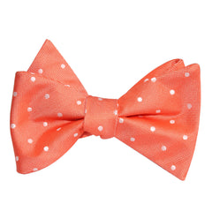 Coral Orange with White Polka Dots Self Tie Bow Tie