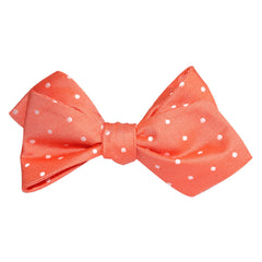Coral Orange with White Polka Dots Self Tie Diamond Tip Bow Tie 2