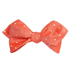 Coral Orange with White Polka Dots Self Tie Diamond Tip Bow Tie 1