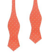 Coral Orange with White Polka Dots Self Tie Diamond Tip Bow Tie