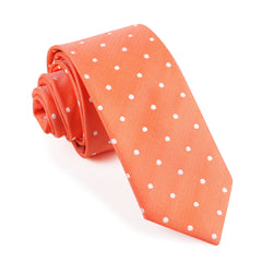 Coral Orange with White Polka Dots Skinny Tie