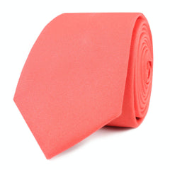 Coral Pink Cotton Skinny Tie Front Roll