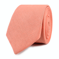 Coral Pink Linen Fabric Skinny Tie Front Roll