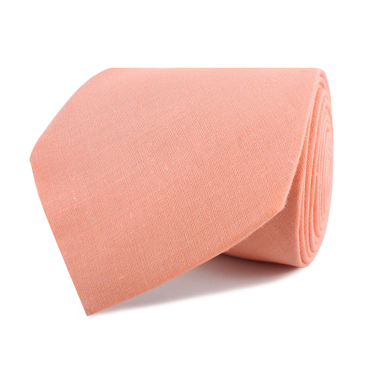 Coral Pink Linen Necktie Front Roll