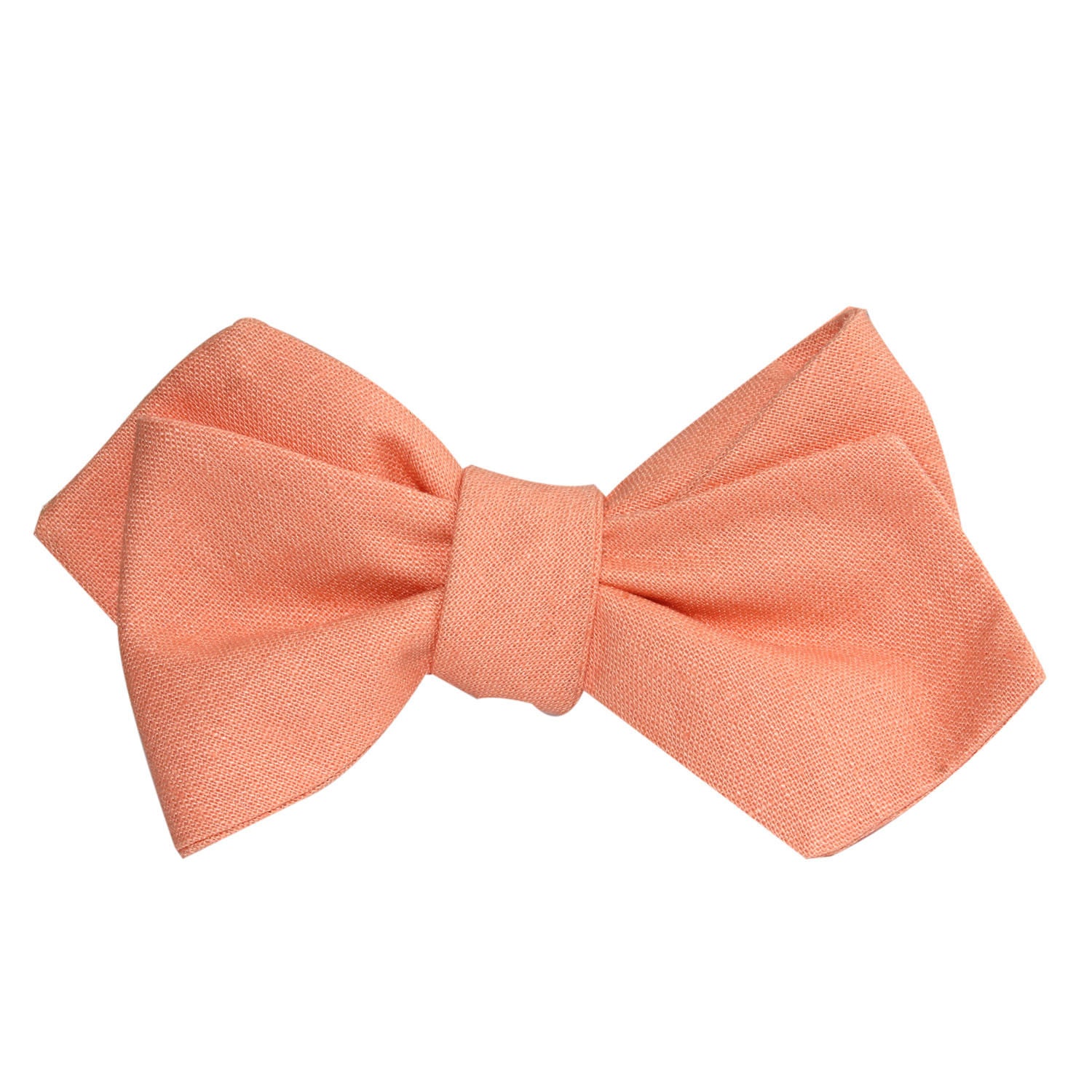 Coral Pink Linen Self Tie Diamond Tip Bow Tie 1