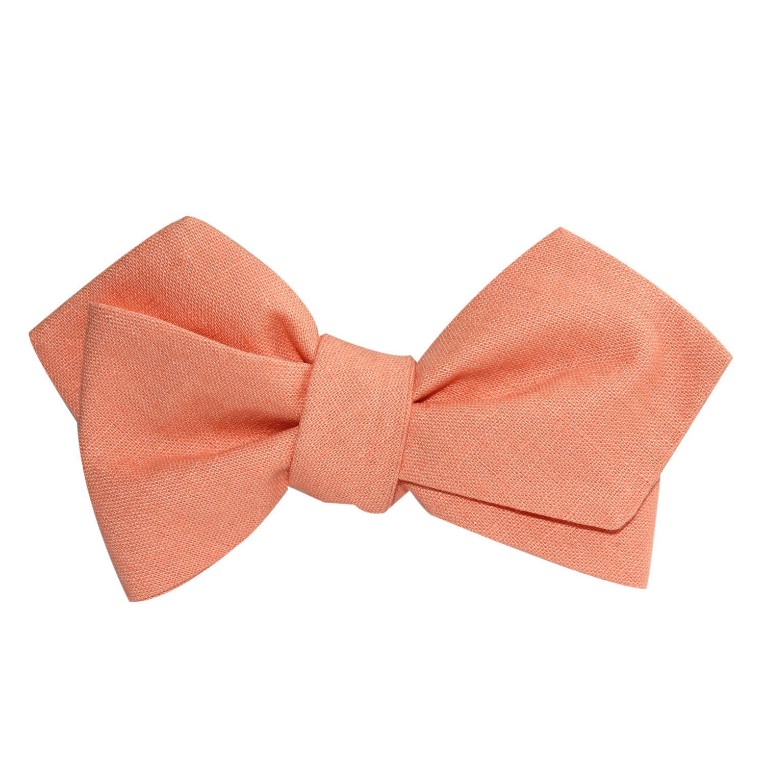 Coral Pink Linen Self Tie Diamond Tip Bow Tie 2