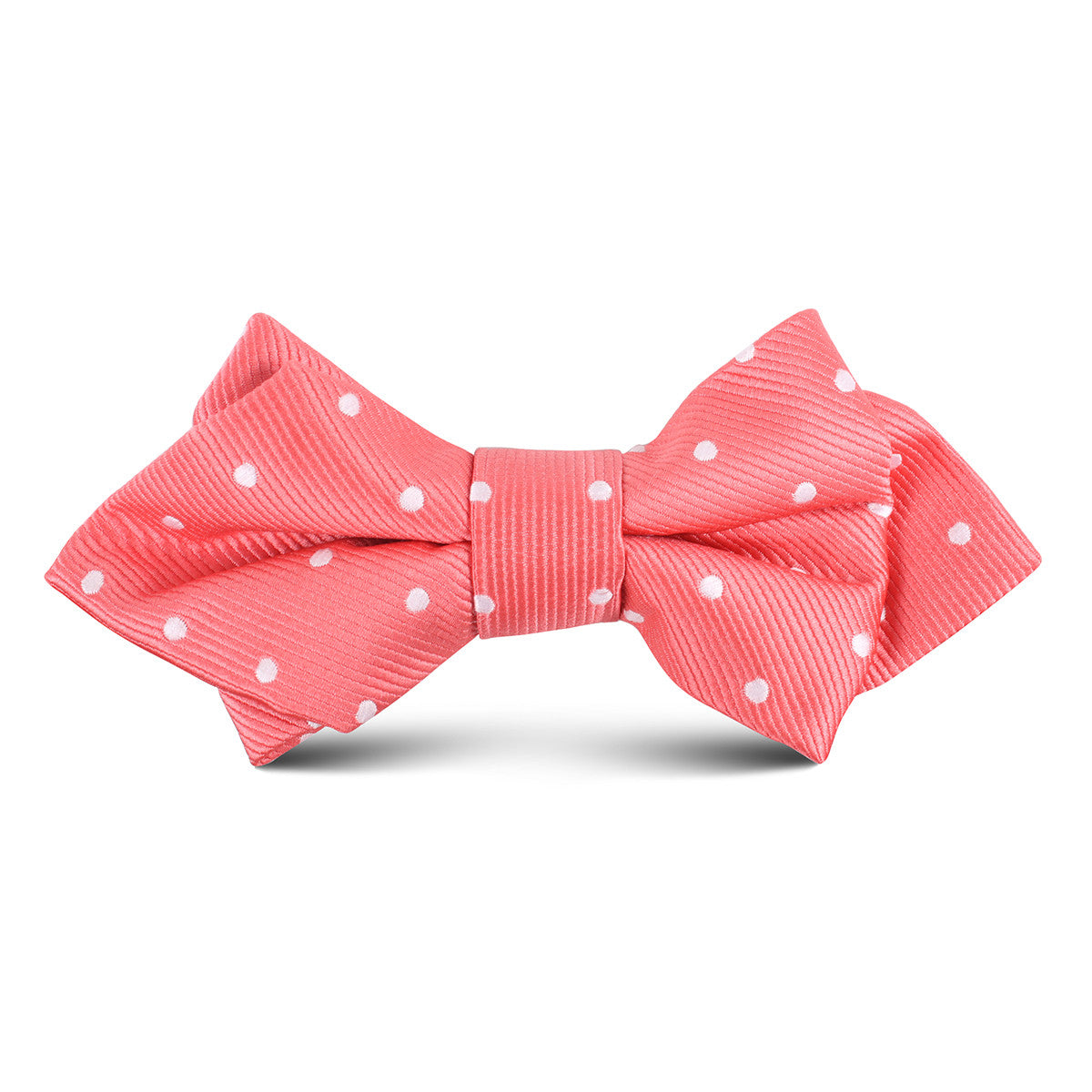 Coral Pink with White Polka Dots Kids Diamond Bow Tie