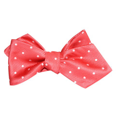 Coral Pink with White Polka Dots Self Tie Diamond Tip Bow Tie 1