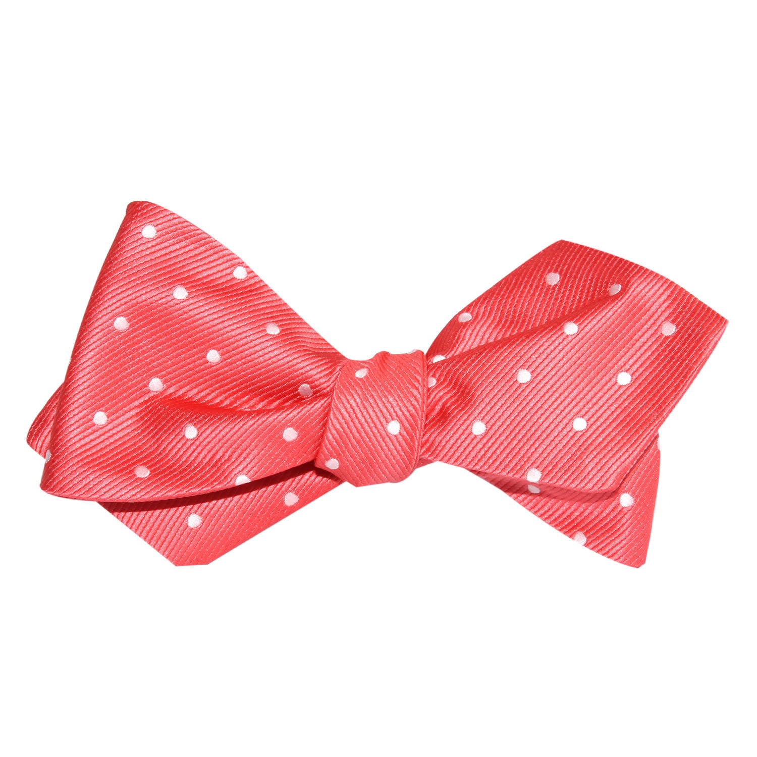 Coral Pink with White Polka Dots Self Tie Diamond Tip Bow Tie 2