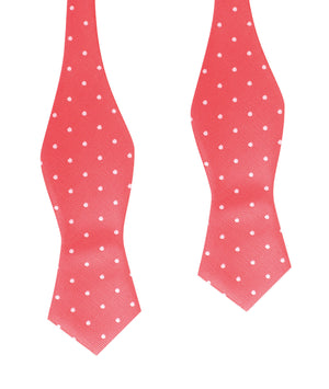 Coral Pink with White Polka Dots Self Tie Diamond Tip Bow Tie