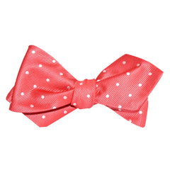 Coral Pink with White Polka Dots Self Tie Diamond Tip Bow Tie 2