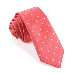 Coral Pink with White Polka Dots Skinny Tie