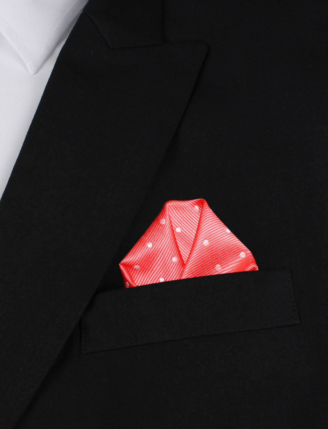 Coral Pink with White Polka Dots Winged Puff Pocket Square Fold