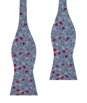 Crimson Rose Steel-Blue Floral Self Bow Tie