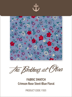 Fabric Swatch (Y303) - Crimson Rose Steel-Blue Floral